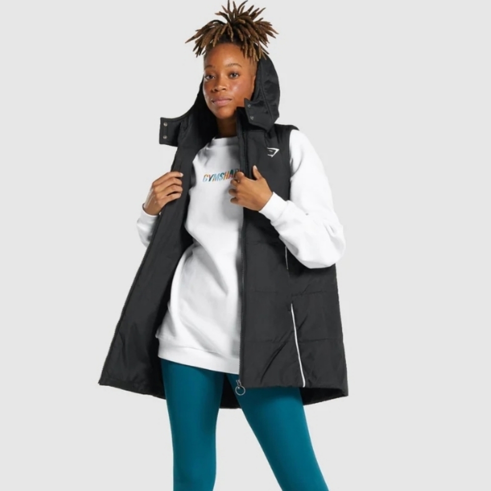 NEW! Gymshark Oversized Longline Black Gilet / Coat Size M